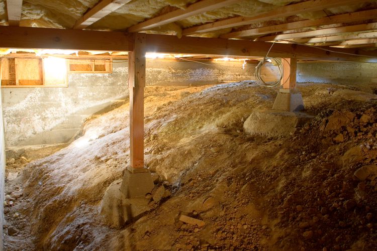 Underneath a residence lies a crawl space.